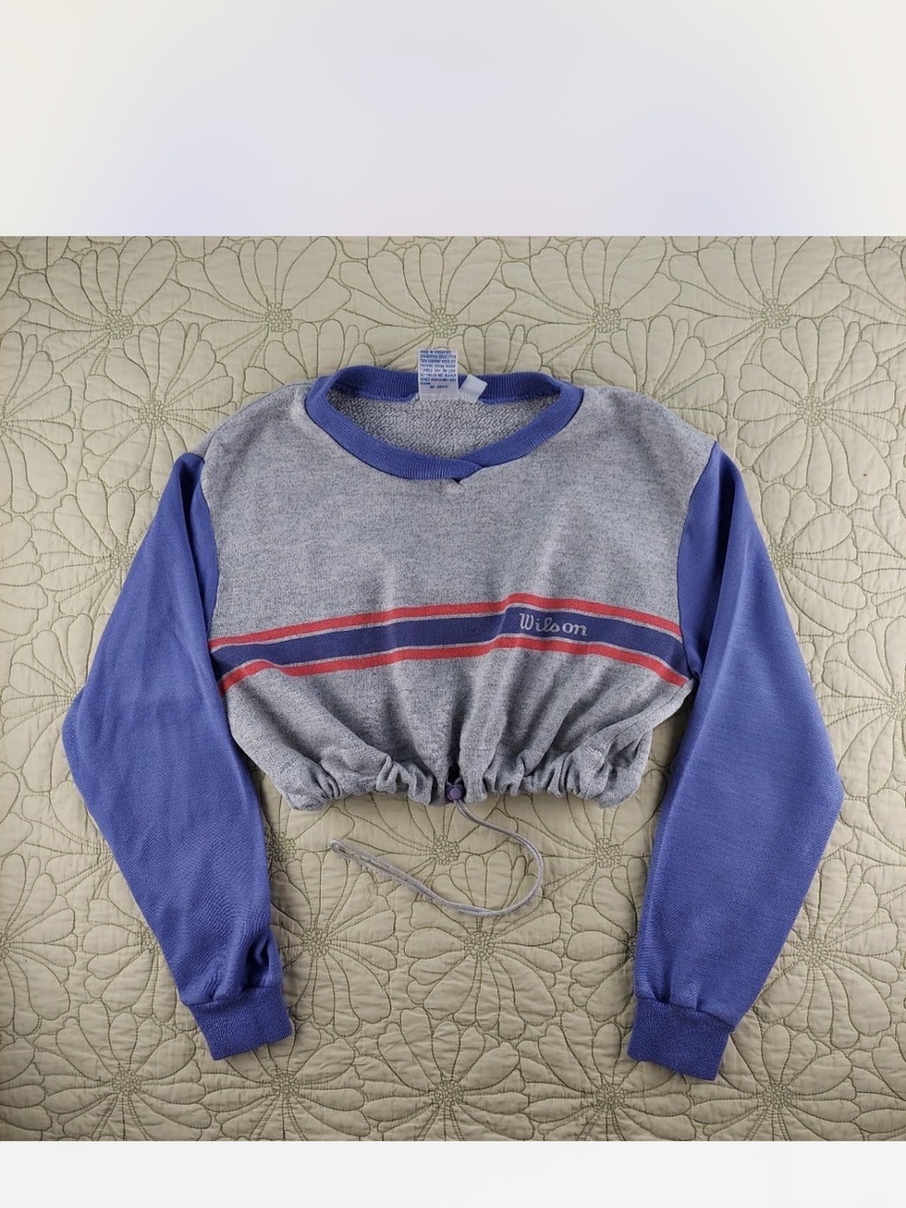 Wilson Gray Cropped Sweatshirt with Blue Sleeves